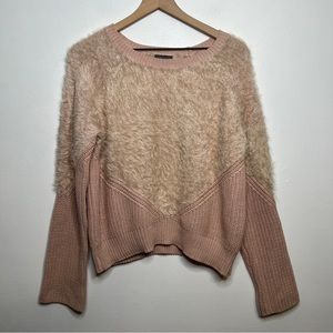 Vince Camuto Faux Fur Blush Long Sleeve Knit Sweater